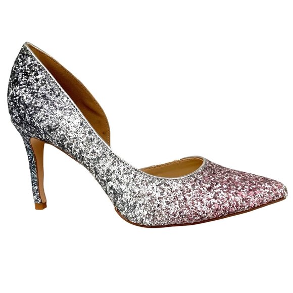 D'Orsay Glitter Heels Pink Silver Ombre Pointed Toe 6 Marc Fisher Prom Elegant - Picture 1 of 8